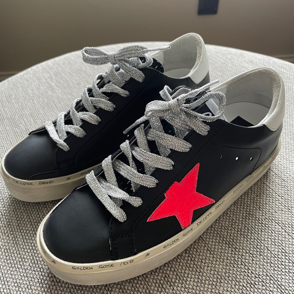Golden Goose Black Sneakers with Red Star and Silver Laces - Picture 8 of 16